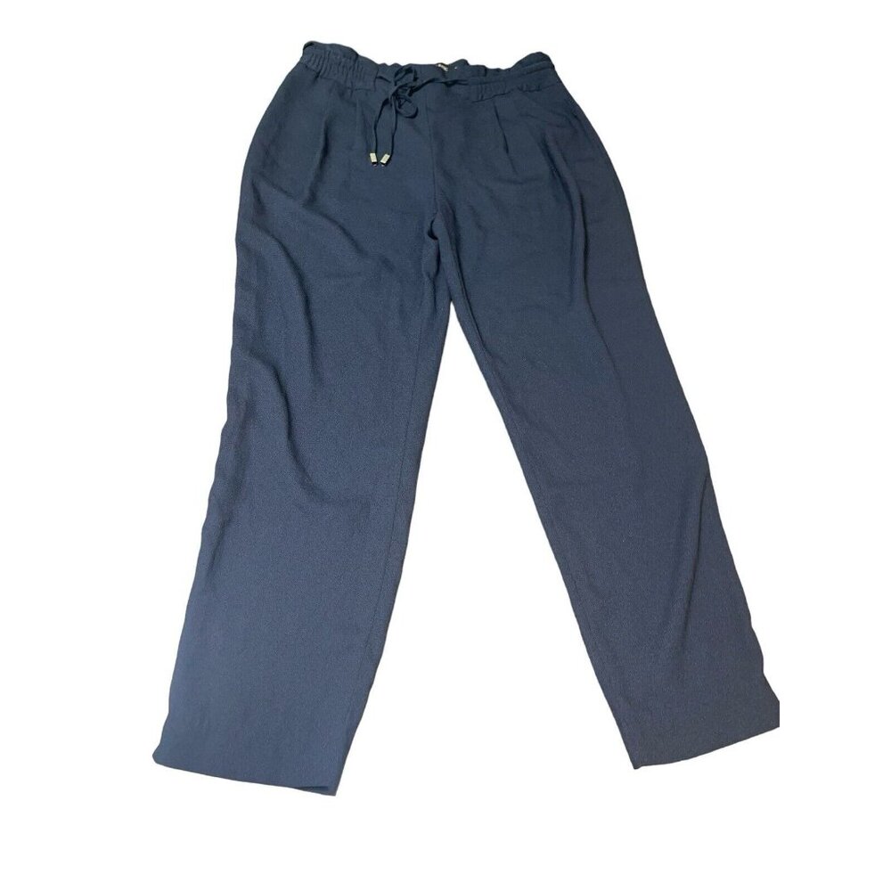 ZARA BASIC Women's XS Navy Blue Tie Front Trouser Ankle Pull On Pant
